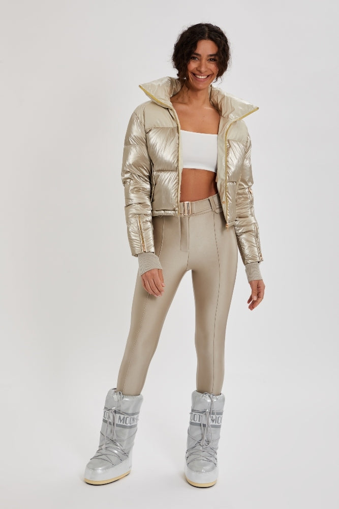 Cropped Bomber Ski Jacket – Champagne Shimmer