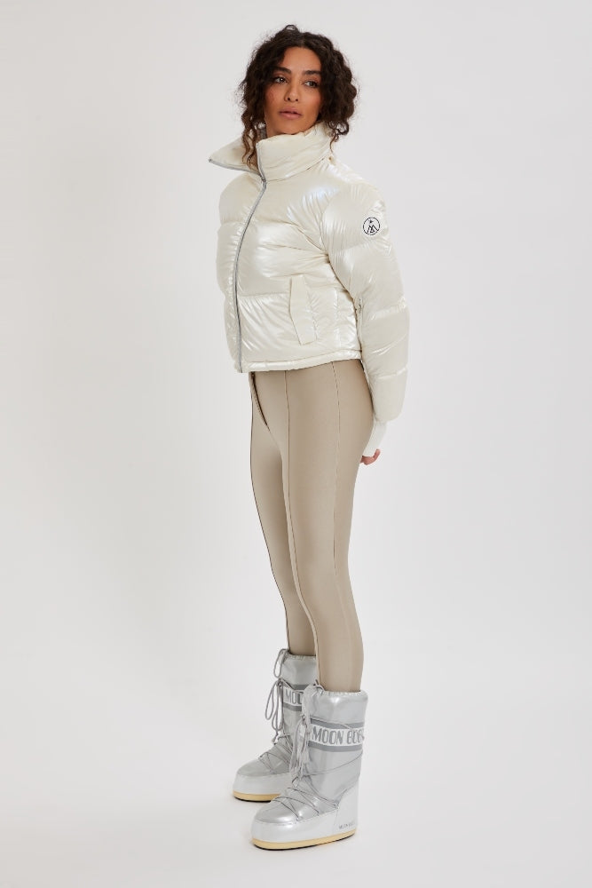 Cropped Bomber Ski Jacket – Snow Sparkle White