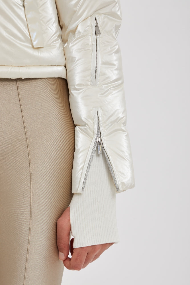 Cropped Bomber Ski Jacket – Snow Sparkle White