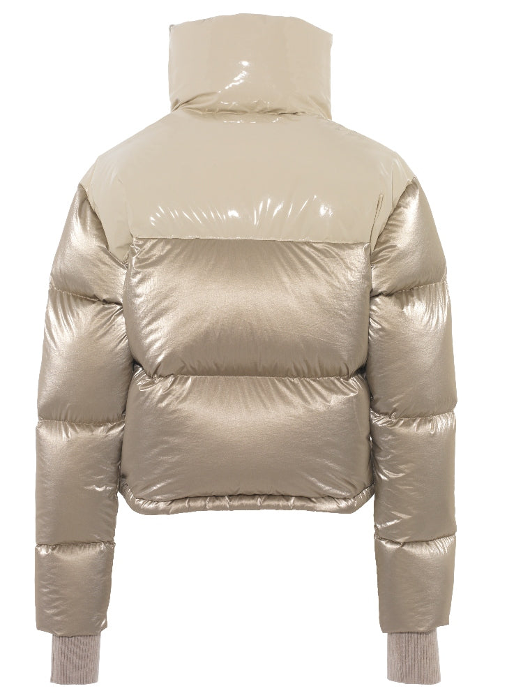 Cropped Bomber Ski Jacket – Champagne Shimmer