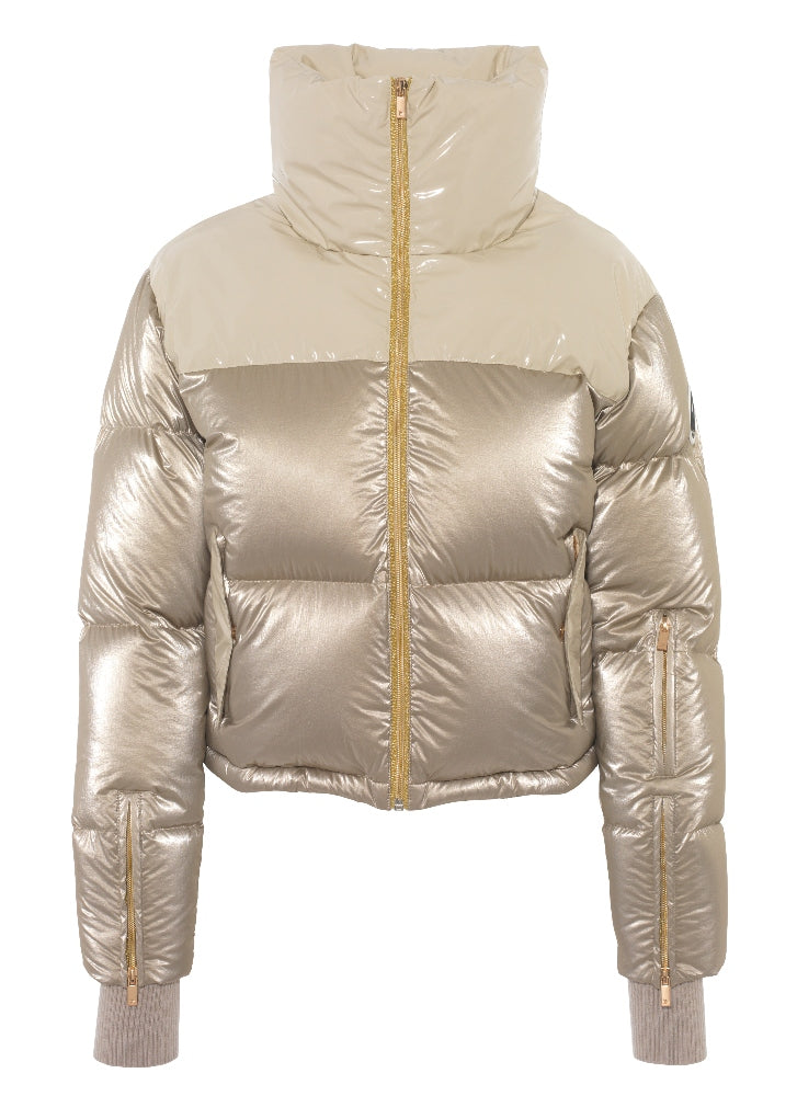 Cropped Bomber Ski Jacket – Champagne Shimmer