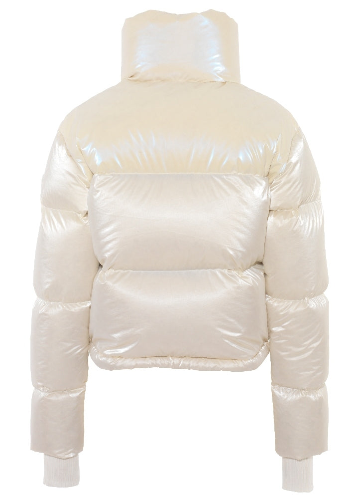 Cropped Bomber Ski Jacket – Snow Sparkle White