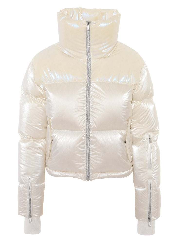 Cropped Bomber Ski Jacket – Snow Sparkle White