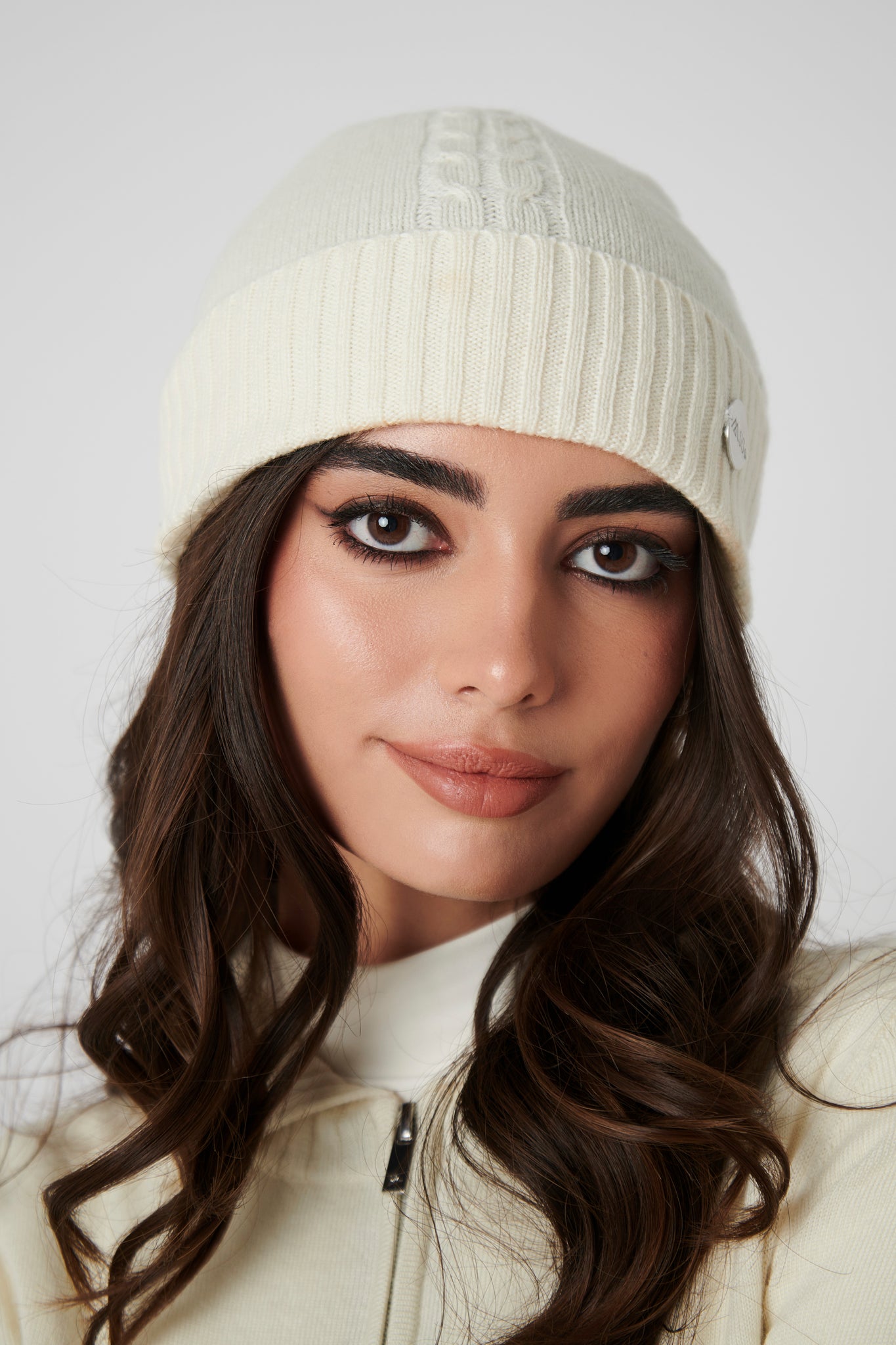 Cashmere Cable Beanie - Cream