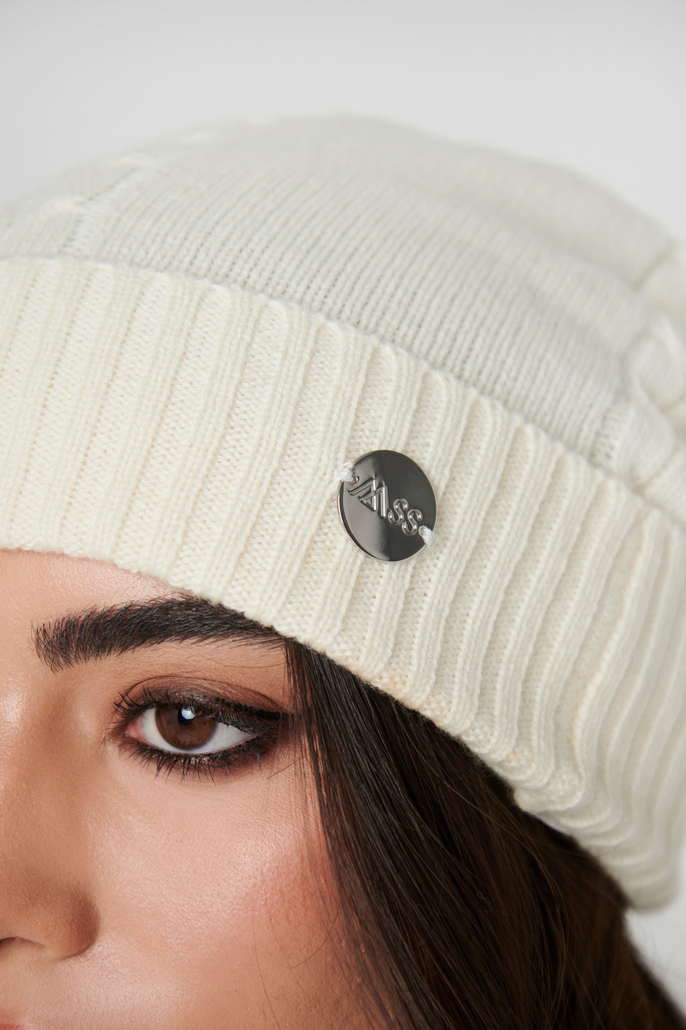 Cashmere Cable Beanie - Cream