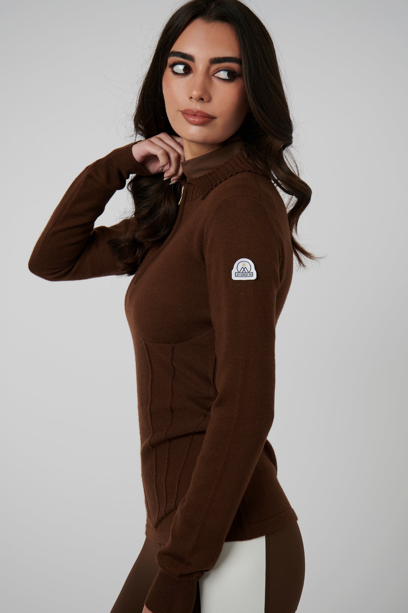 Contour Merino Mid Layer Top - Chocolate