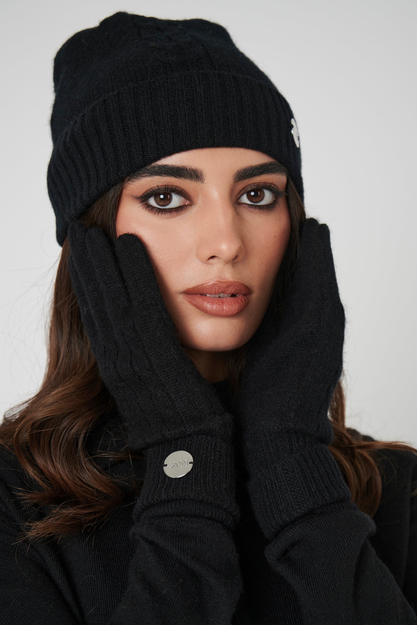 Cashmere Cable Gloves - Black