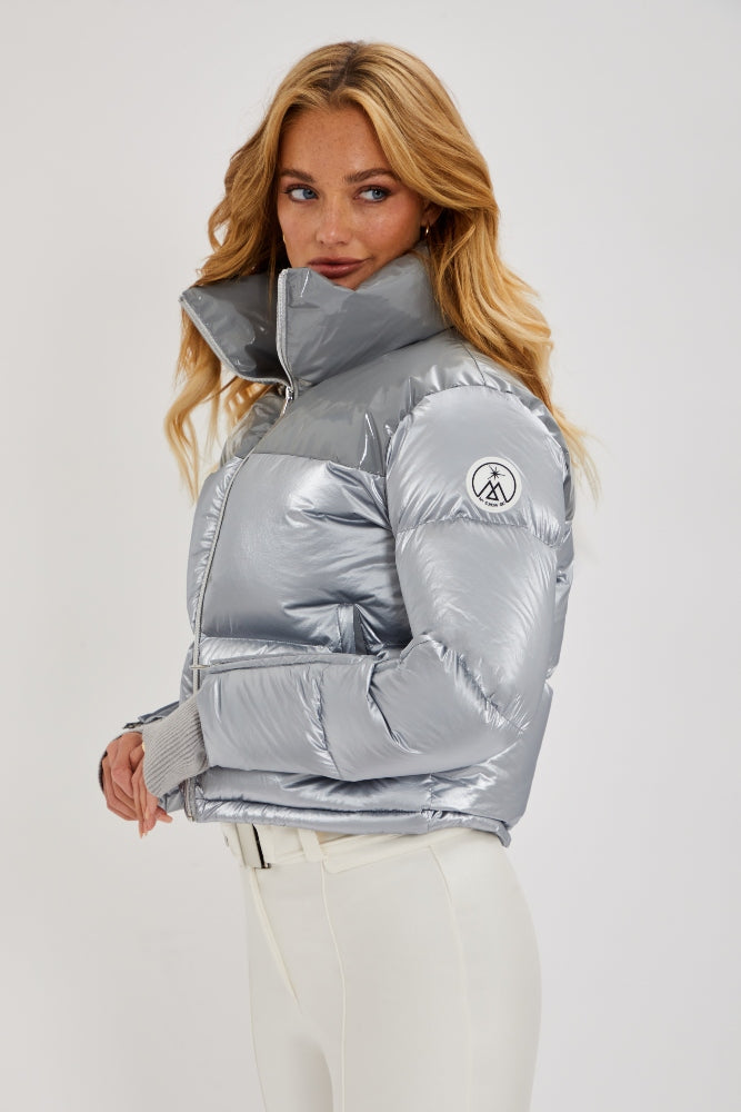 Cropped Bomber Ski Jacket – Moonlight Grey