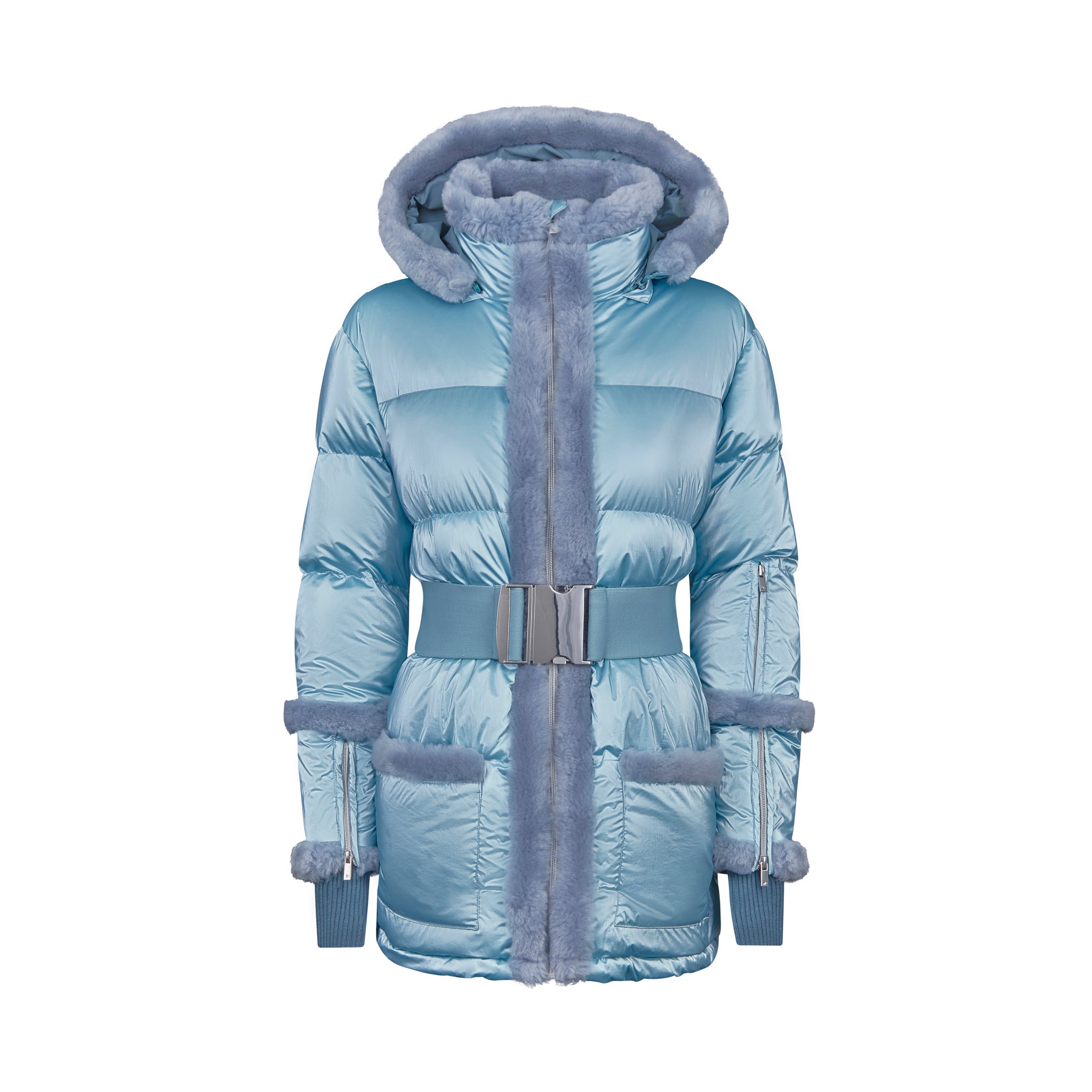 Shearling Pioneer Puffer Ski Jacket - Glacier Blue