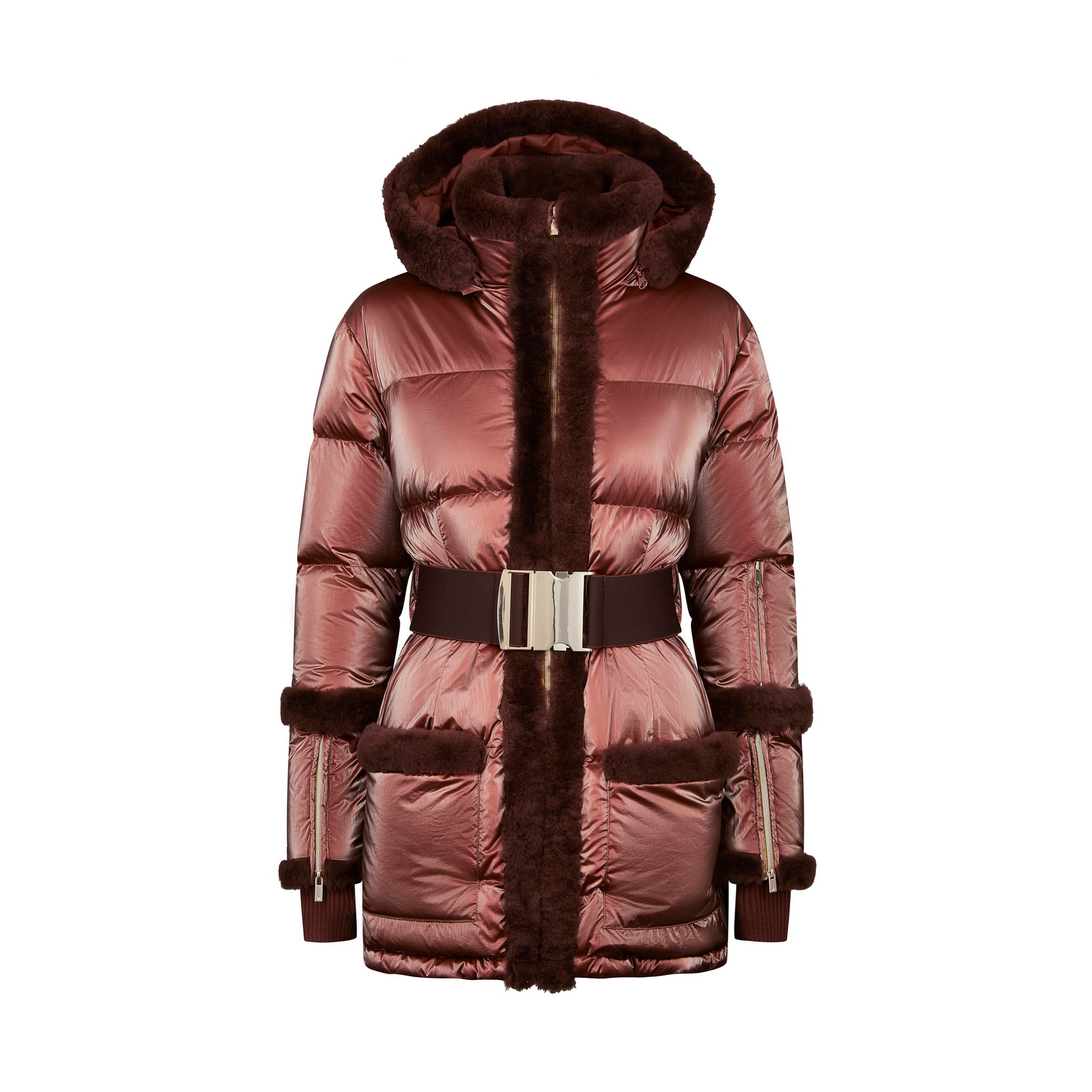 Shearling Pioneer Puffer Ski Jacket - Cherry Chocolate